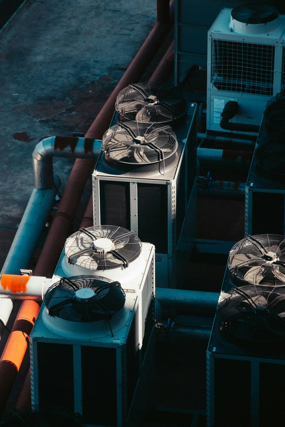 Rooftop HVAC units serving a commercial building